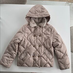 BONPOINT Janice  Quilted Hooded Jacket w/faux fur collar, size 14